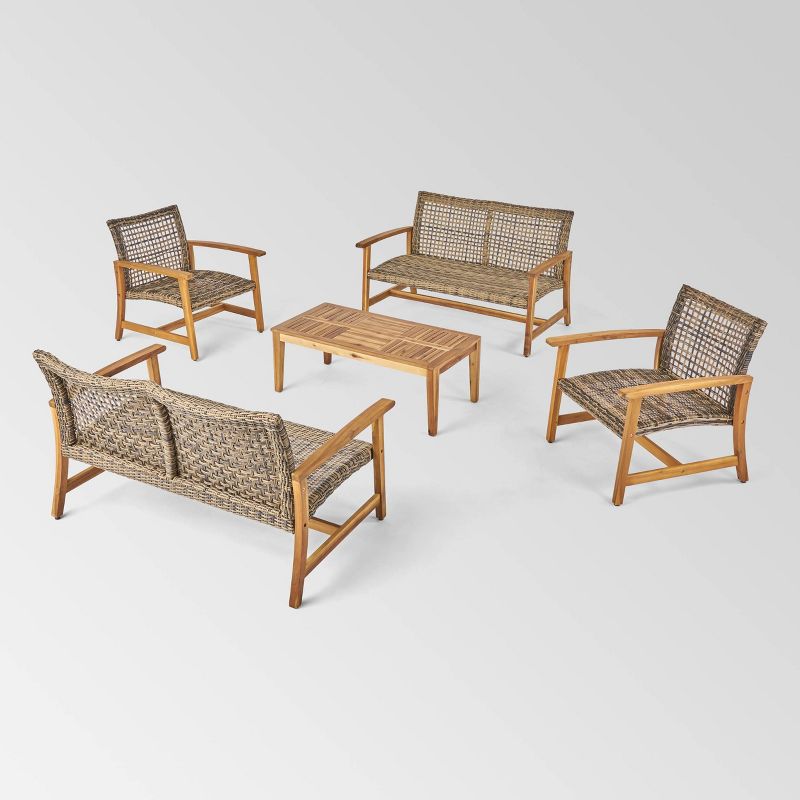 Hampton 5pc Wood &#38; Wicker Loveseat Chat Set - Natural/Gray - Christopher Knight Home, 3 of 5