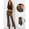 INSPIRE CHIC Women's High Waist Bottom Flared Faux Leather Pants With Pockets - 2 of 4