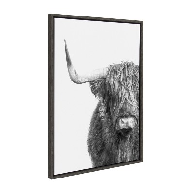 Gray Highland Cow Canvas Print with Polystyrene Frame