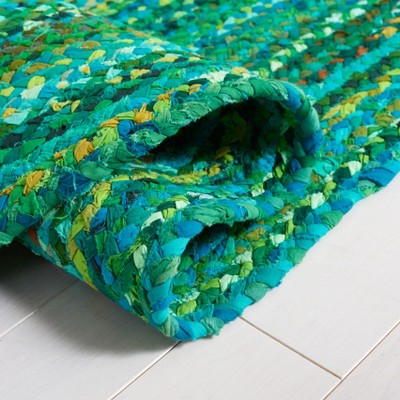 Handmade Green Cotton Braided Oval Rug 3'x5'