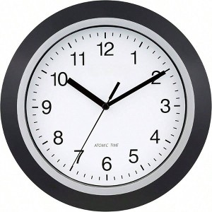 10 - Inch WWVB Self - set Analog Wall Clock Black Silver Automatic DST Reset for Home Office Use - 1 of 4