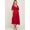 Pinkblush Burgundy Front Tie Ruffle Sleeve Maternity Midi Dress - 2 of 4
