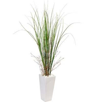 Nearly Natural Bamboo Grass Artificial Plant in White Tower Ceramic