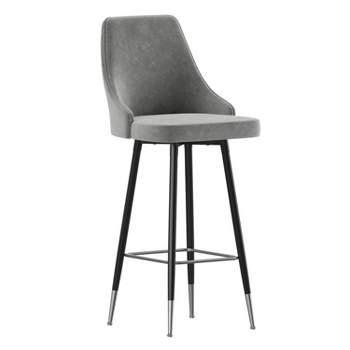 Merrick Lane Modern Upholstered Dining Stools with Chrome Accented Metal Frames and Footrests