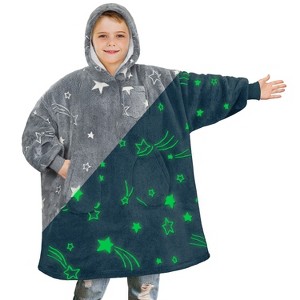 PAVILIA Wearable Blanket Sweatshirt for Kids Boy Girl, Warm Cozy Oversized Giant Hoodie, Fleece Faux Shearling Two Pocket - 1 of 4