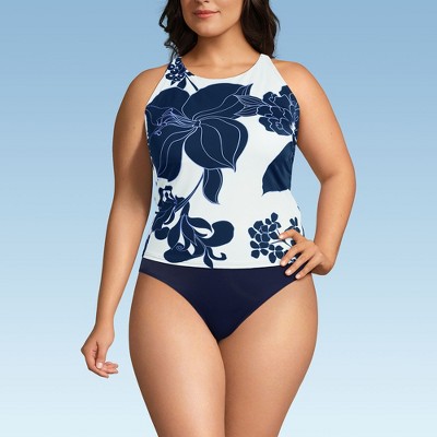 Lands' End Women's Plus Size DD-Cup Tugless High Neck Strappy Back Tankini Swimsuit Top