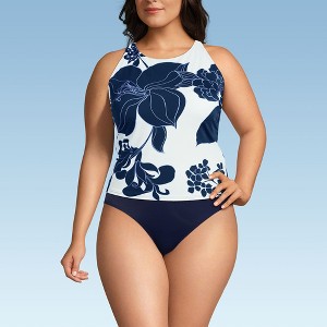 Lands' End Women's Plus Size DD-Cup Tugless High Neck Strappy Back Tankini Swimsuit Top - 1 of 4