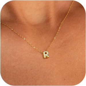 Personalized Initial Necklace - Dainty Bubble Letter Pendant In Gold/Silver, Non-Tarnish Fashion Jewelry Gift For Women & Teens - 1 of 4