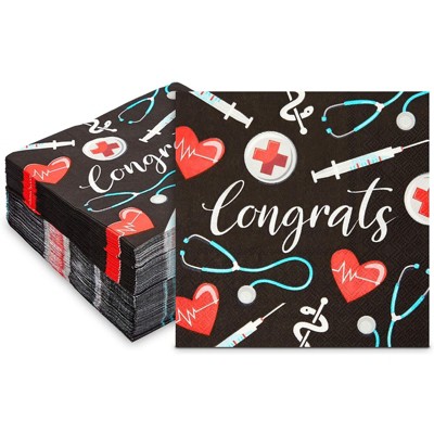 Sparkle and Bash 100 Pack Nurse Graduation Napkins, Congrats Party Decorations (6.5 In)