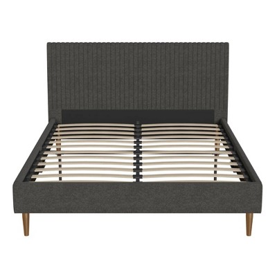 Daphne Dark Gray Linen Queen Upholstered Platform Bed with Brass Legs