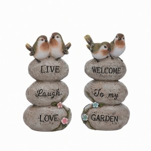 Transpac Set of 2 Multicolored Resin Bird Figurines on Rocks Decorative Objects for Tabletop Accents - 1 of 1