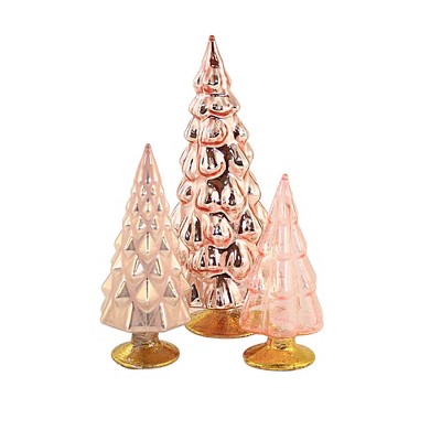 Christmas 6.5" Small Rose Hue Trees Pink Bottle Brush Set Of 3  -  Decorative Figurines