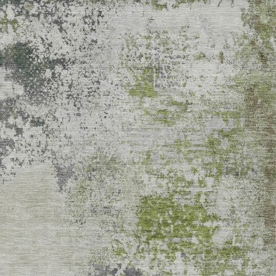 HomeRoots 3' X 5' Linen Fern Green And Beige Abstract Washable Indoor Outdoor Area Rug