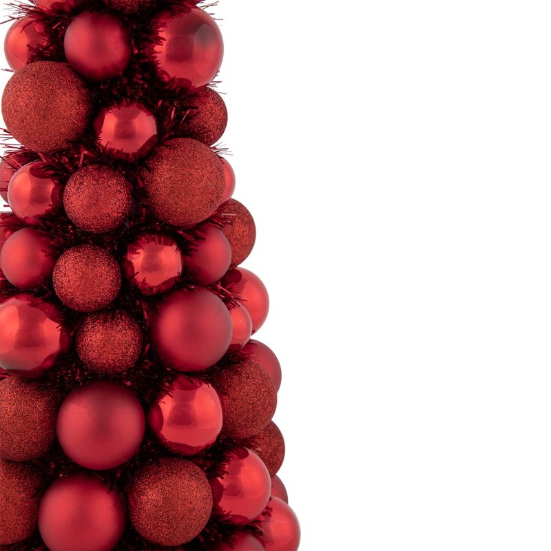 Northlight 15.75" Red 3-Finish Shatterproof Ball Christmas Tree with Tinsel, 4 of 6