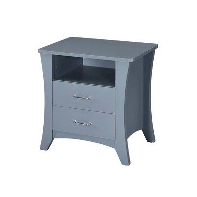 Gray 2-Drawer Wooden Nightstand with Open Shelf