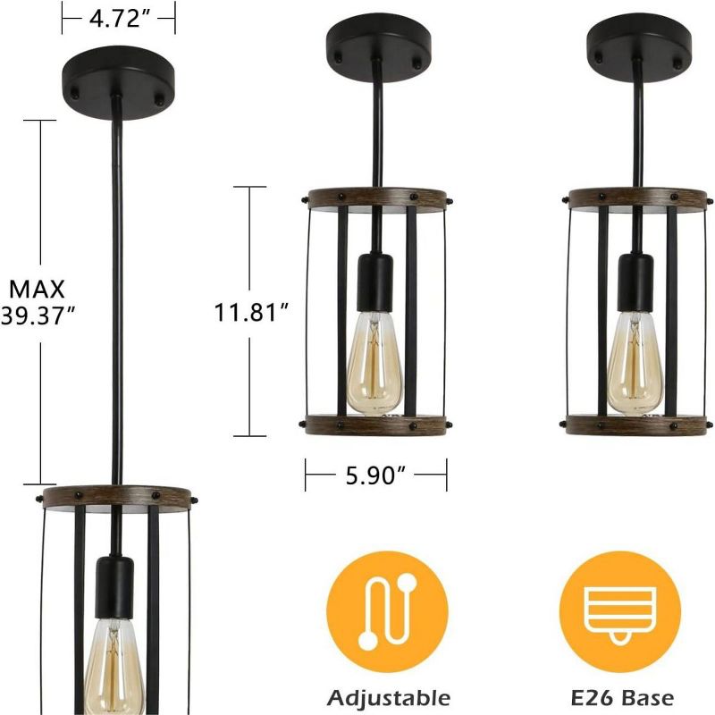 Metal Cage Pendant Lamps Vintage Rustic Pendant Light With Adjustable Length Farmhouse Caged Hanging Lamp E26 Base Bulb Not Included-The Pop Home, 4 of 8