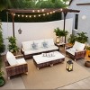 Outdoor Patio Sofa Set, 7 Pcs Sofa Set with Multifunctional Footstool, Rattan Sofa with Wooden Armrests and Removable PE Cushions-Coolbibila - 3 of 4