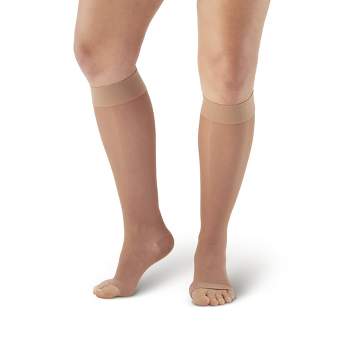 Ames Walker AW Style 44 Women's Wide Sheer Support 20-30 mmHg Compression Open Toe Knee Highs