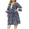 Agnes Orinda Women's Plus Size Floral Print Ruffle 3/4 Sleeve V Neck Lace Hollow Panel Retro Babydoll Midi A Line Dresses - 2 of 4