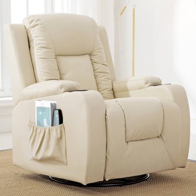 Image of COMHOMA Recliner Chair PU Leather Rocking Sofa with Heated Massage Cream White