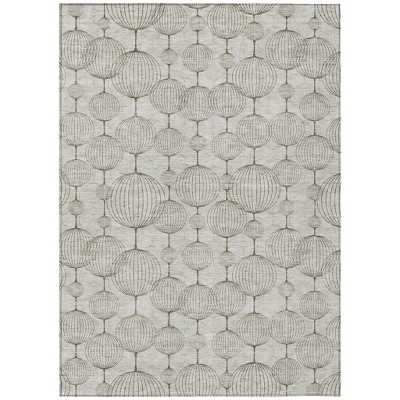 Beige And Brown Geometric Washable Indoor Outdoor Area Rug