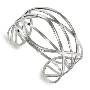Black Bow Jewelry 42mm Stainless Steel Polished Negative Space Cuff Bracelet, 7 Inch - 1 of 4