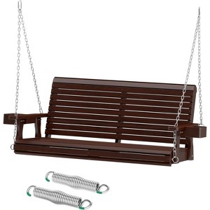 Real Relax Wooden Outdoor Porch Swings with Upgraded 22" Deep Seat, Heavy Duty 880 Lbs Swing Bench Chair for for Patio, Backyard, Garden - 1 of 4