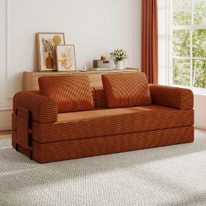 78.7'' Corduroy Convertible Sleeper Sofa Bed with Cylindrical Pillow and Fixed-Shape Frame - 1 of 4