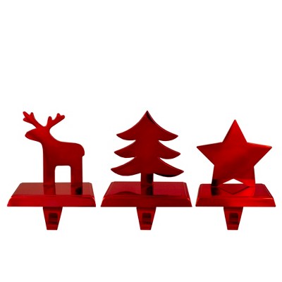 Northlight Reindeer, Christmas Tree, and Star Metallic Red Christmas Stocking Holders