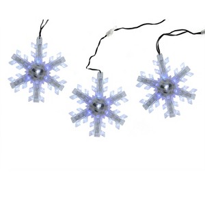 Northlight LED Cascading Snowflake Christmas Lights - White and Blue - 32" Black Wire - 3ct - 1 of 3