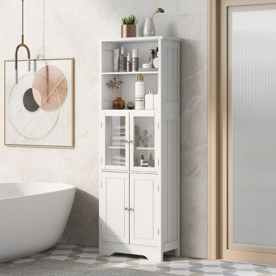 Okak Bathroom Storage Cabinet,Wall Mounted/Floor Cabinet with Shelves for Living Room, Kitchem, Office, White