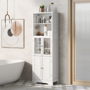 Okak Bathroom Storage Cabinet,Wall Mounted/Floor Cabinet with Shelves for Living Room, Kitchem, Office, White - 1 of 4