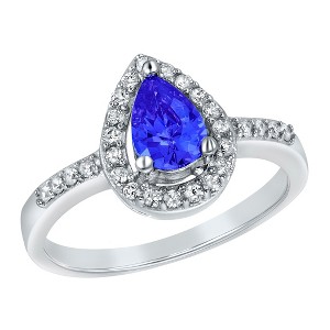 Pear-Cut Cubic Zirconia Halo Sterling Silver Ring - ELYA Women's - 1 of 4