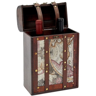 Okuna Outpost Wooden Travel Wine Bottle Carrier for Portable Storage, World Map Design, 8.7 x 13.7 x 4.7 in