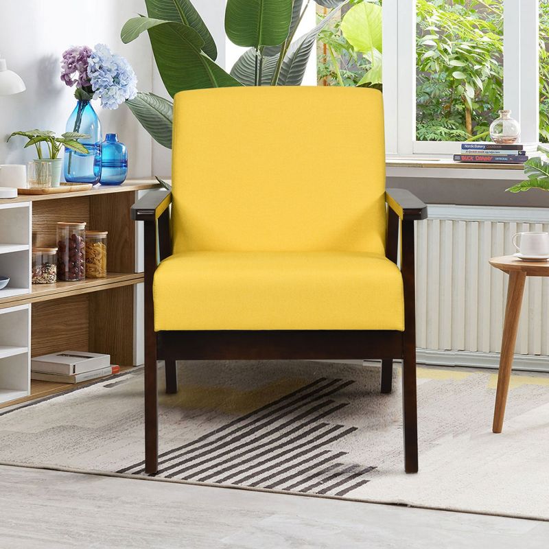 Tangkula Wooden Upholstered Accent Chair Fabric Armchair Home Office, 4 of 10