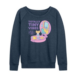 Women's - Polly Pocket - Totally Tiny Vibes Lightweight French Terry Wide Neck Long Sleeve Shirt - 1 of 4