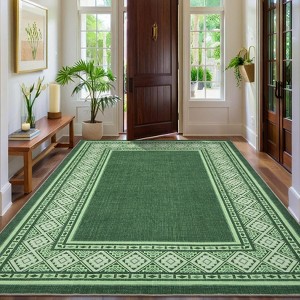 Modern Neutral Bordered Area Rugs, Washable Solid Geometric Carpet for Living Room Bedroom Dining Nursery Apartment Dorm Office Farmhouse Home Decor - 1 of 4