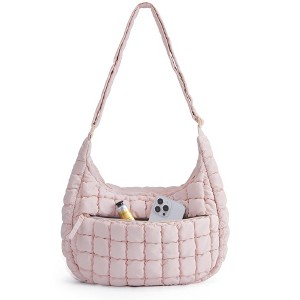 Quilted Puffy Crossbody Bag for Women, Medium Cute Hobo Shoulder Purse Soft Fluffy Handbag - 1 of 4