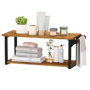 Tangkula 40.5" Long 2-Tier Storage Rack w/ Towel Bar Wall Mounted Floating Shelves - 1 of 4