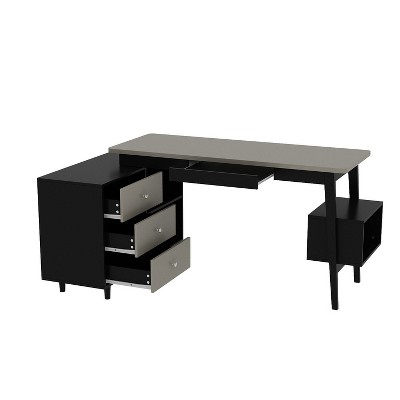 FUFU&GAGA Adjustable L-Shaped Home Office Desk with Large Storage Drawers