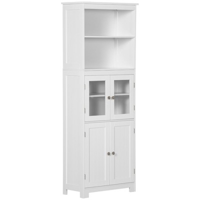 White 63" Freestanding Kitchen Pantry with Glass Doors