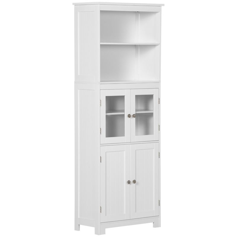 HOMCOM 63" Small Buffet with Hutch, 4-Door Kitchen Pantry, Freestanding Storage Cabinet with Adjustable Shelf for Dining Room, Living Room, White, 4 of 7