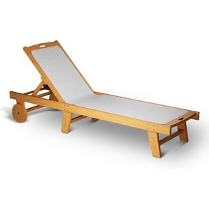 79x24in Acacia Wood Chaise Lounge with Wheels, Adjustable Recliner & Textilene Mesh Cushion, All-Weather Outdoor Use, Walnut Finish - 1 of 4
