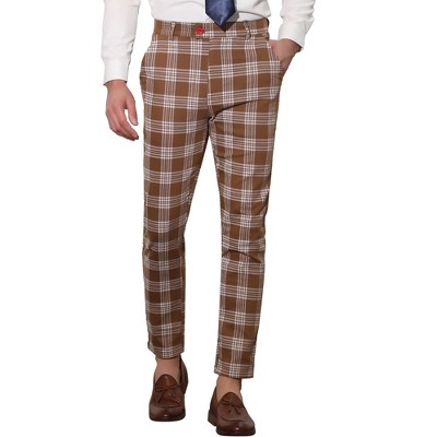 Lars Amadeus Men's Casual Slim Fit Flat Front Skinny Plaid Dress Pants