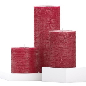 Assorted Pillar Candles Set of 3 ¨C Sizes 3", 4", 8" Unscented Dripless Large Candles, Rustic Style for Weddings, Events, Home Decor ¨C Bordeaux - 1 of 4