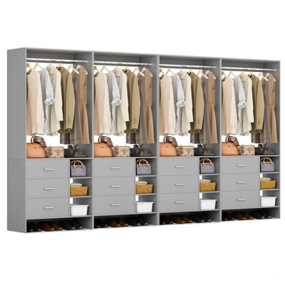 Aheaplus 30'' Freestanding Closet Organizer with Hanging Rods and Drawers, Closet System with Storage Shelves