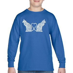 LA Pop Art Cat Tail Hearts - Boy's Word Art Long Sleeve T-Shirt - 1 of 4