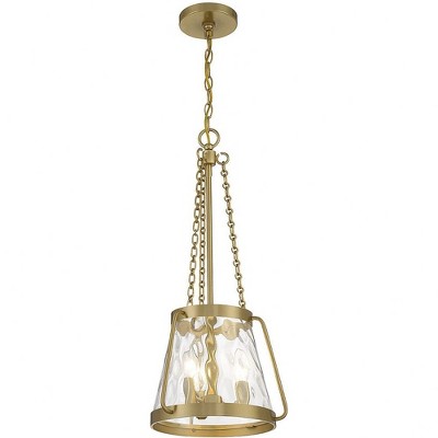 Crawford Warm Brass 3-Light Pendant with Clear Water Glass Shade
