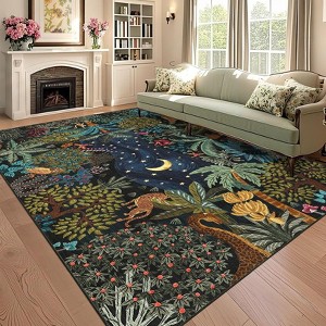 Modern Jungle Area Rug for Living Room Ultra Thin Low Pile Rugs Machine Washable Stain Resistant Non Slip Carpet for Bedroom Kitchen Entryway - 1 of 4
