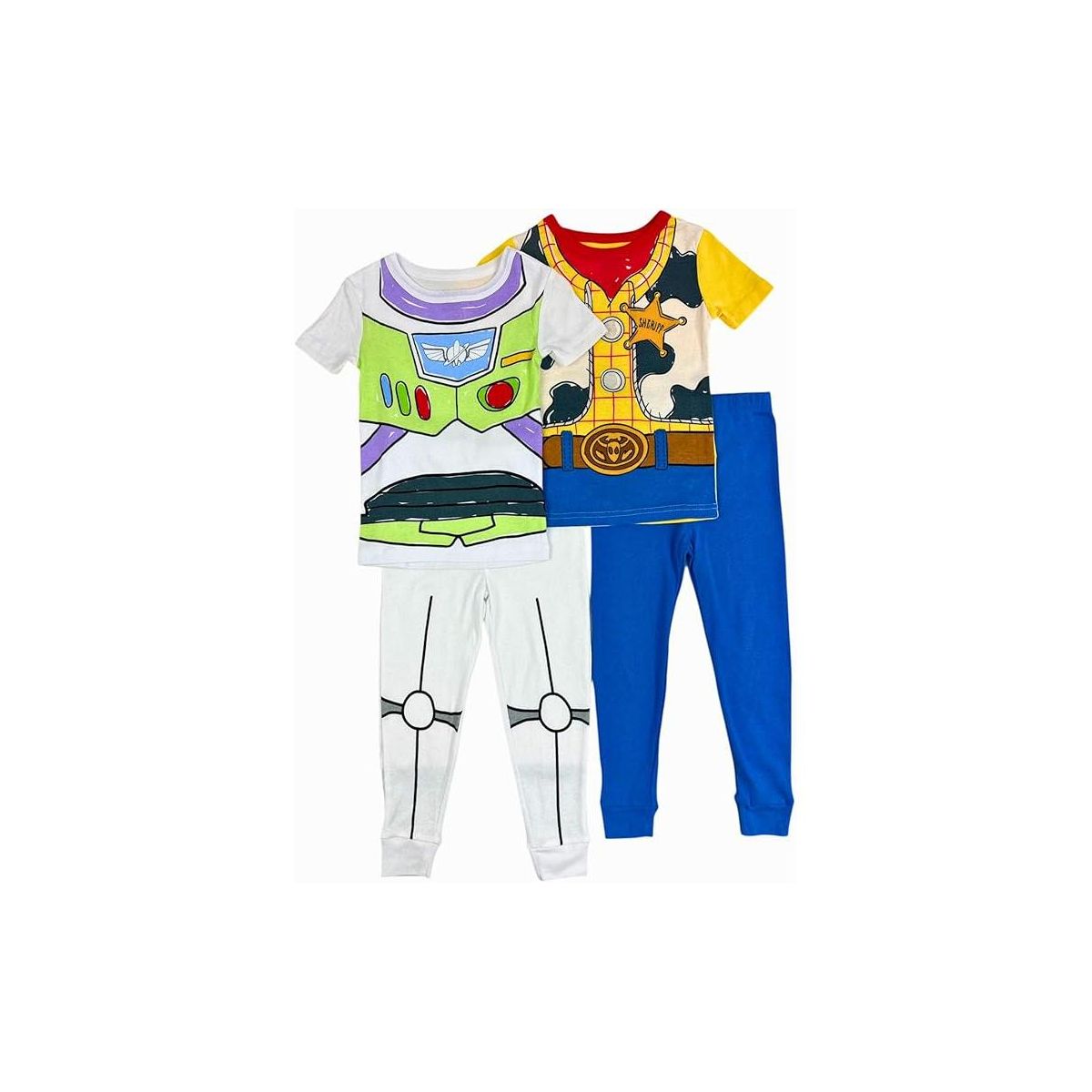 Disney Toy Story Boys 4-Piece Pajama Set – Buzz Lightyear and Woody Sleepwear Bundle with Short Sleeve Tops and Matching Pants